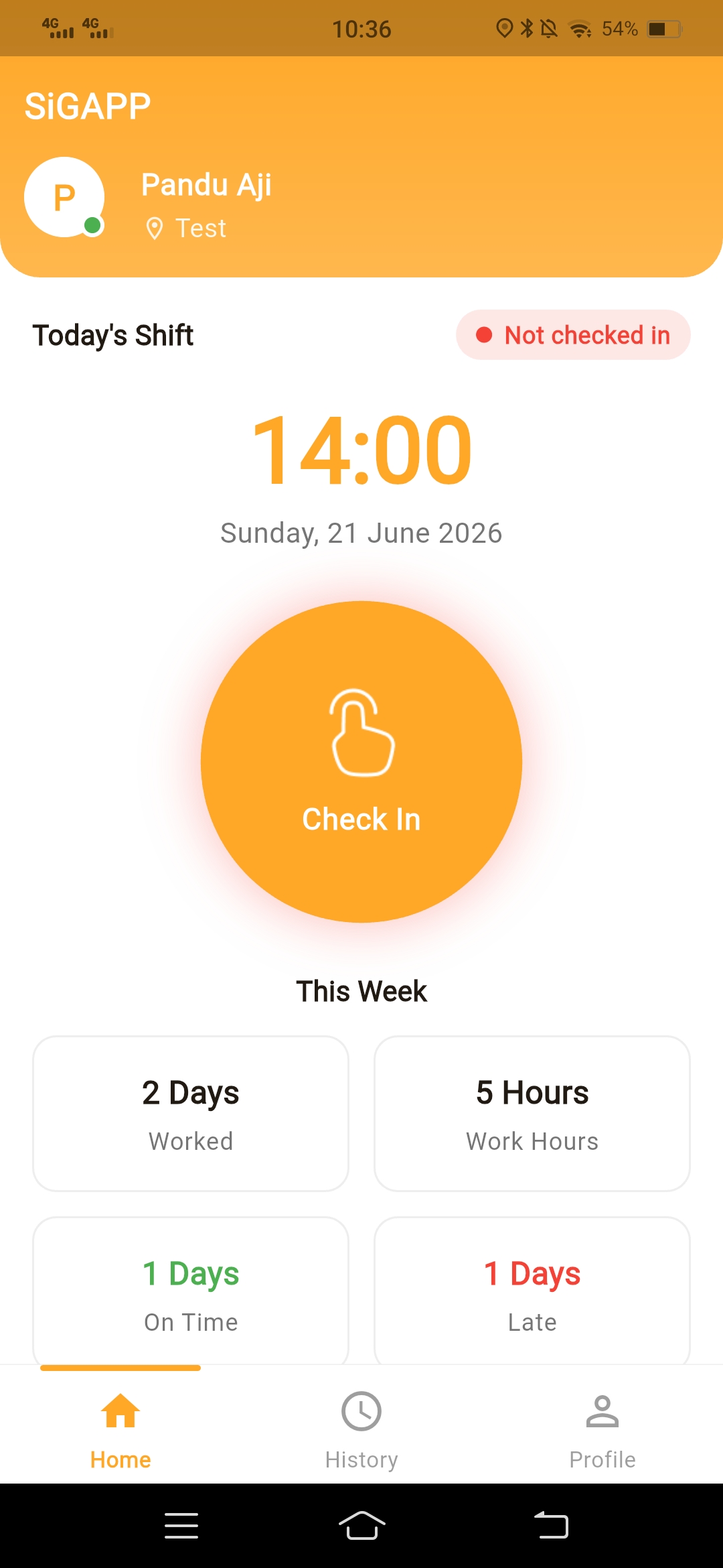 SIGAPP check-in screen