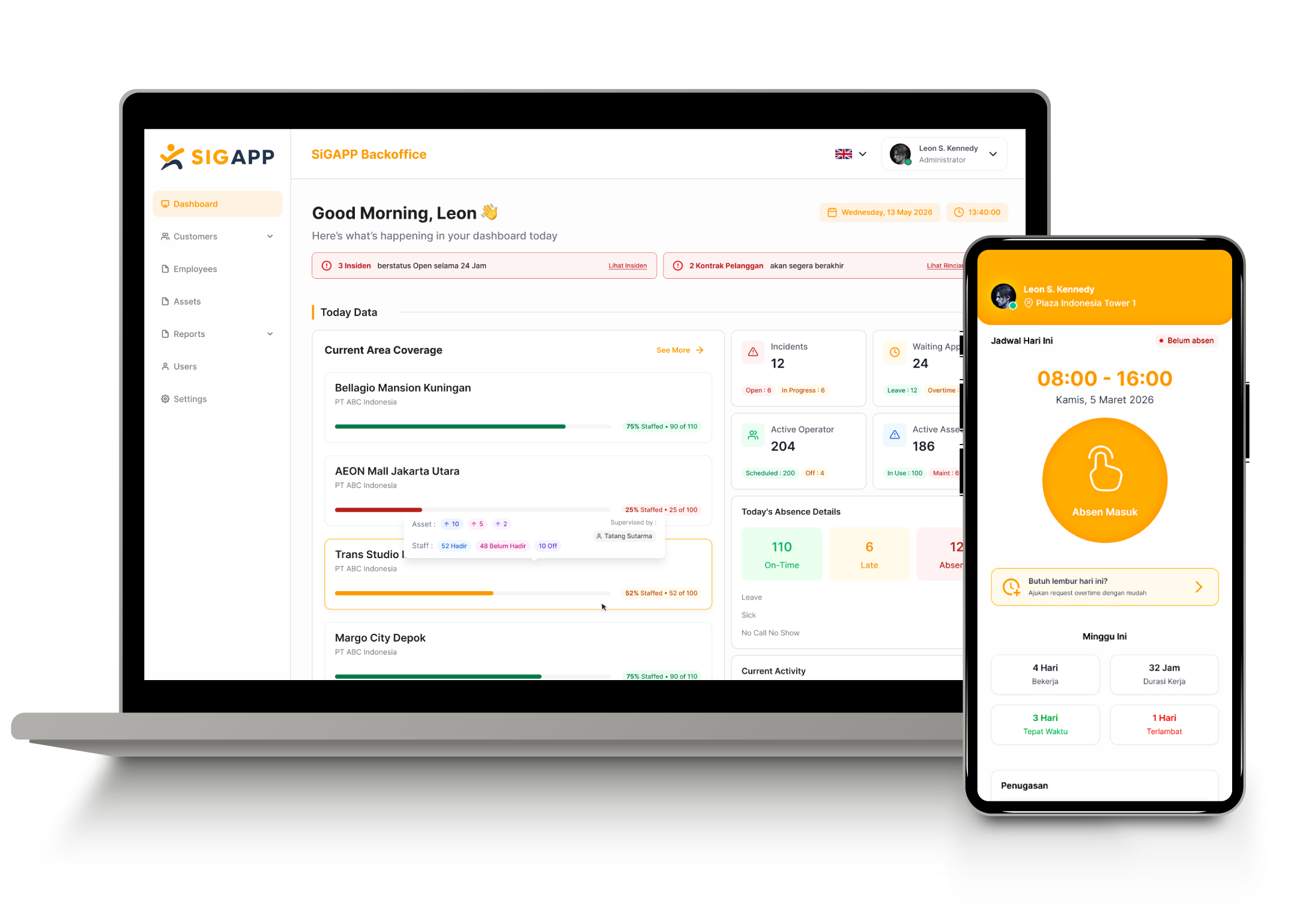 Aplikasi mobile SIGAPP dan dasbor web